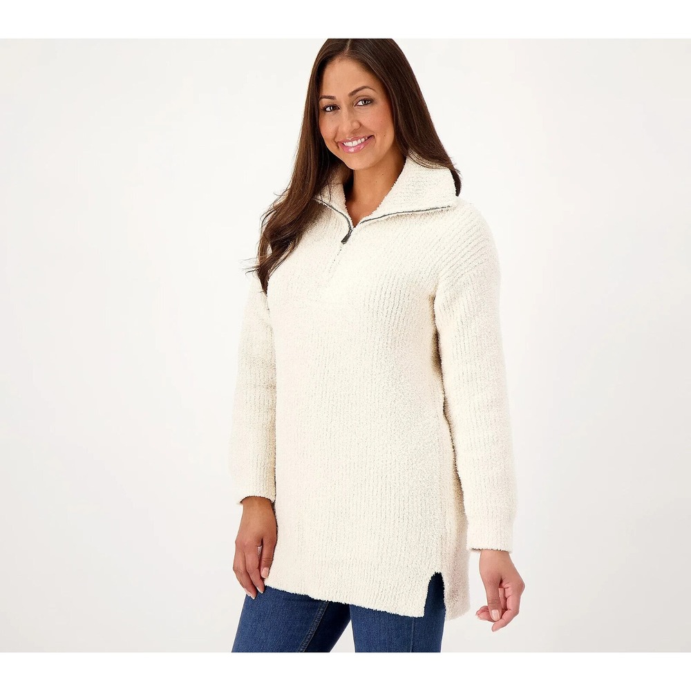 Barefoot Dreams CozyChic Half Zip Tunic Size‎ Large Cream NEW